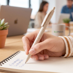Goedkope eco pen met drukknop en blauwe inkt Fiber kleur naturel  negende weergave