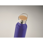 Stalen thermosfles met bamboe deksel en handvat 750ml kleur blauw foto weergave