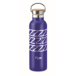 Stalen thermosfles met bamboe deksel en handvat 750ml kleur blauw hoofdweergave
