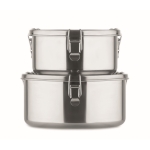 Set van 2 ronde stalen broodtrommels bedrukken 900ml Inox kleur mat zilver zevende weergave