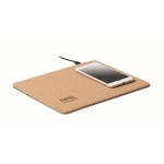 Kurken muismat met logo en draadloze oplader Wireless Cork kleur beige hoofdweergave tweede weergave