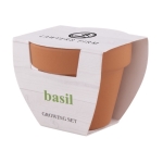 Bloempot met aarde en basilicumzaadjes personaliseren Basilicum kleur bruin afbeelding met logo