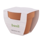 Bloempot met aarde en basilicumzaadjes personaliseren Basilicum kleur bruin