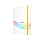 Wit A5 notitieboek laten bedrukken White Colors kleur geel afbeelding met logo