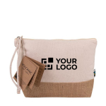 Fairtrade katoen en jute toilettas van 220 gr Yute kleur beige met afdrukgebied