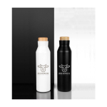 Stalen drinkflessen met bamboe stop 600ml Avenue Park kleur zwart afbeelding met logo