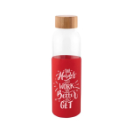Glazen waterfles met bamboe dop en siliconen hoes 500 ml kleur rood tweede weergave