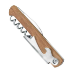 Kurkentrekker met roestvrijstalen mes en houten handvat Timber kleur hout afbeelding met logo