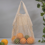 Katoenen mesh tas van organisch katoen 100 g/m2 kleur beige gedetailleerde weergave