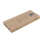 Draadloze bamboe powerbank 5.000 mAh Natura kleur hout afbeelding met logo