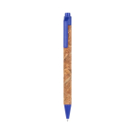 Balpen met drukmechanisme en behuizing tarwestro, ABS en kurk Suber kleur blauw
