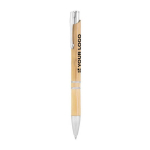 Eco pen van bamboe en aluminium met blauwe inkt Aster Bamboo met afdrukgebied