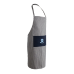 Fijngestreept schort met logo van gerecycled katoen 280 g/m2 Ukiyo Deluxe kleur marineblauw weergave met logo
