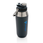 Grote thermosfles bedrukken met deksel met rietje 1L Slender kleur marineblauw weergave met logo