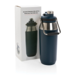 Grote thermosfles bedrukken met deksel met rietje 1L Slender kleur marineblauw weergave met doos