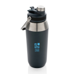 Grote thermosfles bedrukken met deksel met rietje 1L Slender kleur marineblauw met afdrukgebied