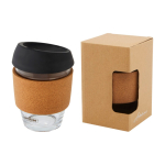 Glazen beker met kurkgreep 360 ml Takeaway Cork Grip kleur zwart weergave tampondruk