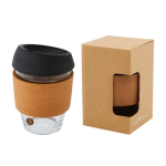 Glazen beker met kurkgreep 360 ml Takeaway Cork Grip kleur zwart tweede weergave tampondruk