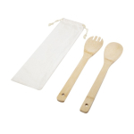 2 bamboe salade utensils met zak Bamboo kleur naturel