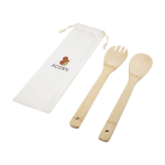 2 bamboe salade utensils met zak Bamboo kleur naturel weergave zeefdruk