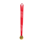 Gouden metallic medaille met polyester lint Champ met jouw bedrukking