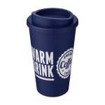 Dubbel geïsoleerde plastic koffiebeker 350 ml Takeaway Americano kleur donkerblauw weergave met logo