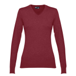 Katoenen dames trui bedrukken met V-hals 220 g/m2 THC Milan kleur bordeaux