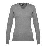 Katoenen dames trui bedrukken met V-hals 220 g/m2 THC Milan kleur gemarmerd grijs eerste weergave