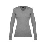 Katoenen dames trui bedrukken met V-hals 220 g/m2 THC Milan kleur gemarmerd grijs
