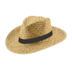 Brede hoed met logo van natuurlijk stro met vliesband Summertime kleur zwart