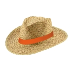Brede hoed met logo van natuurlijk stro met vliesband Summertime kleur oranje