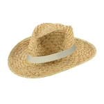 Brede hoed met logo van natuurlijk stro met vliesband Summertime kleur beige