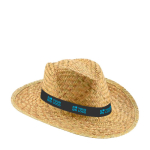 Brede hoed met logo van natuurlijk stro met vliesband Summertime met afdrukgebied