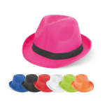 Hoed van PP in verschillende kleuren met bijbehorende lint diverse kleuren