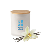 Kleine kaars met logo met glazen pot en bamboe deksel Candlelight Small kleur bordeaux weergave met bedrukking