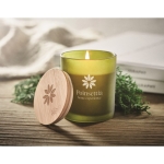 Kleine kaars met logo met glazen pot en bamboe deksel Candlelight Small kleur groen sfeervolle hoofdweergave