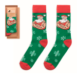 Kerstsokken in geschenkdoos grote maten 43-46 Comfy kleur groen weergave met bedrukking