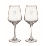 Twee wijnglazen van 200 ml. Set Copas Wine weergave met bedrukking