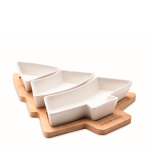 Bamboe dienblad met keramische schalen Christmas Tree kleur wit weergave met bedrukking