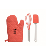 Set met 3 keukenaccessoires met logo Cook Mitt Set kleur rood weergave met bedrukking