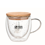 Glazen theeglas met bamboe deksel Christmas Forest 220ml kleur doorzichtig weergave met bedrukking