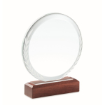 Ronde glazen trofee met houten voet Olympiad kleur hout tweede weergave