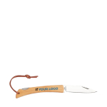 Stalen zakmes met bamboe handvat Knife kleur hout weergave met bedrukking