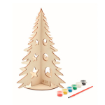 Houten kerstboom met verf en kwast Paint kleur hout weergave met bedrukking