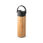 Promotionele thermosfles van bamboe en staal 440 ml Termo Bamboo kleur zwart