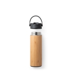Promotionele thermosfles van bamboe en staal 440 ml Termo Bamboo kleur zwart tweede weergave
