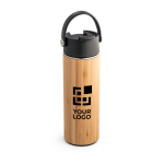 Promotionele thermosfles van bamboe en staal 440 ml Termo Bamboo met afdrukgebied