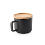 Keramische mok van 230 ml en bamboe deksel Small Cover kleur zwart