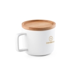 Keramische mok van 230 ml en bamboe deksel Small Cover kleur wit afbeelding met logo