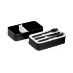 Dubbele kunststof lunchbox met scheider en bestek 1,36L Duo Gusto kleur zwart derde weergave